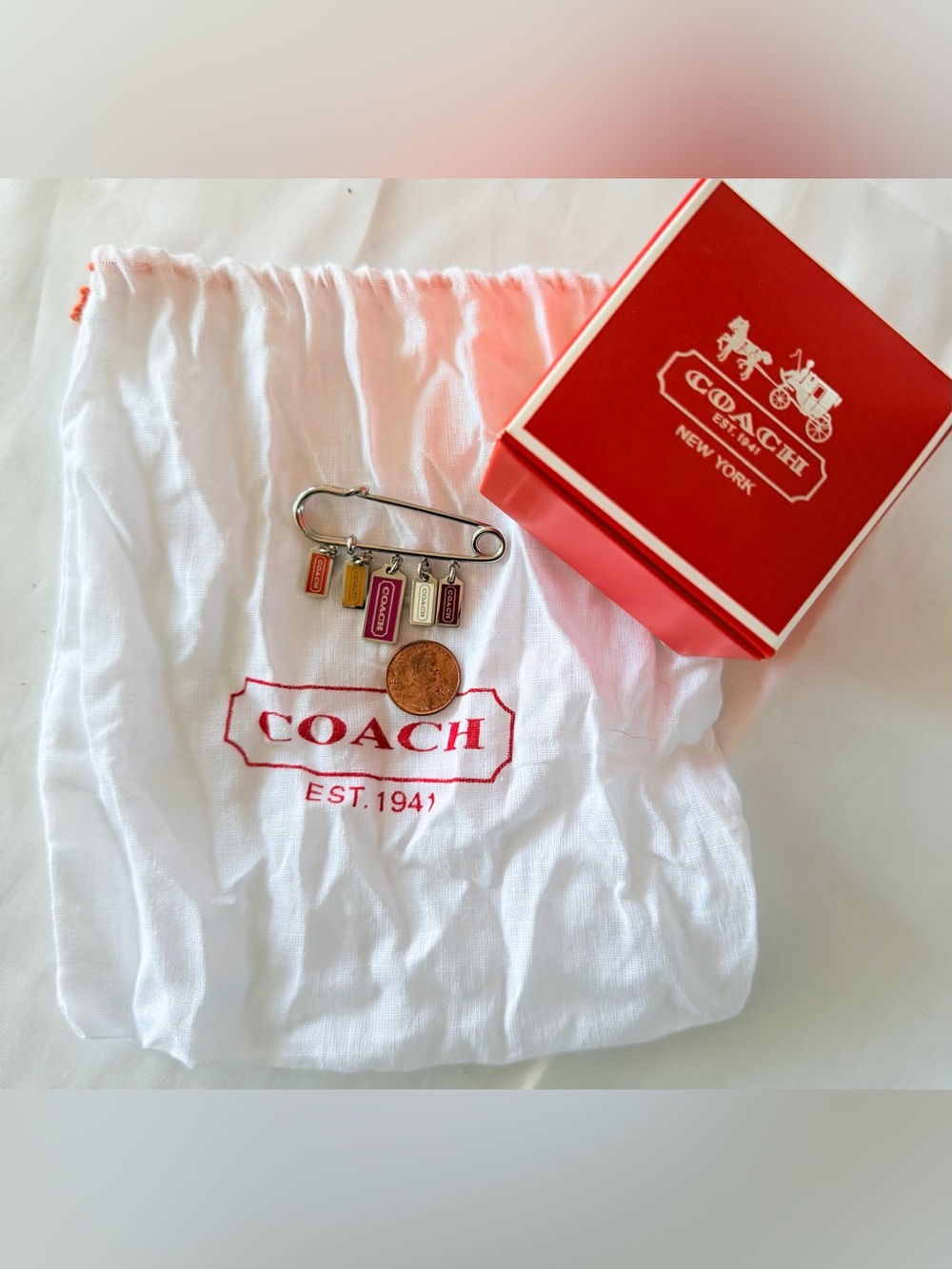 RARE Vintage Coach Kilt Pin Brooch with five charms #8488
 NWOT